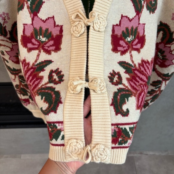 NWT Farm Rio Ravenala Floral-intarsia Knitted Cardigan Cream, Size L - Picture 10 of 15